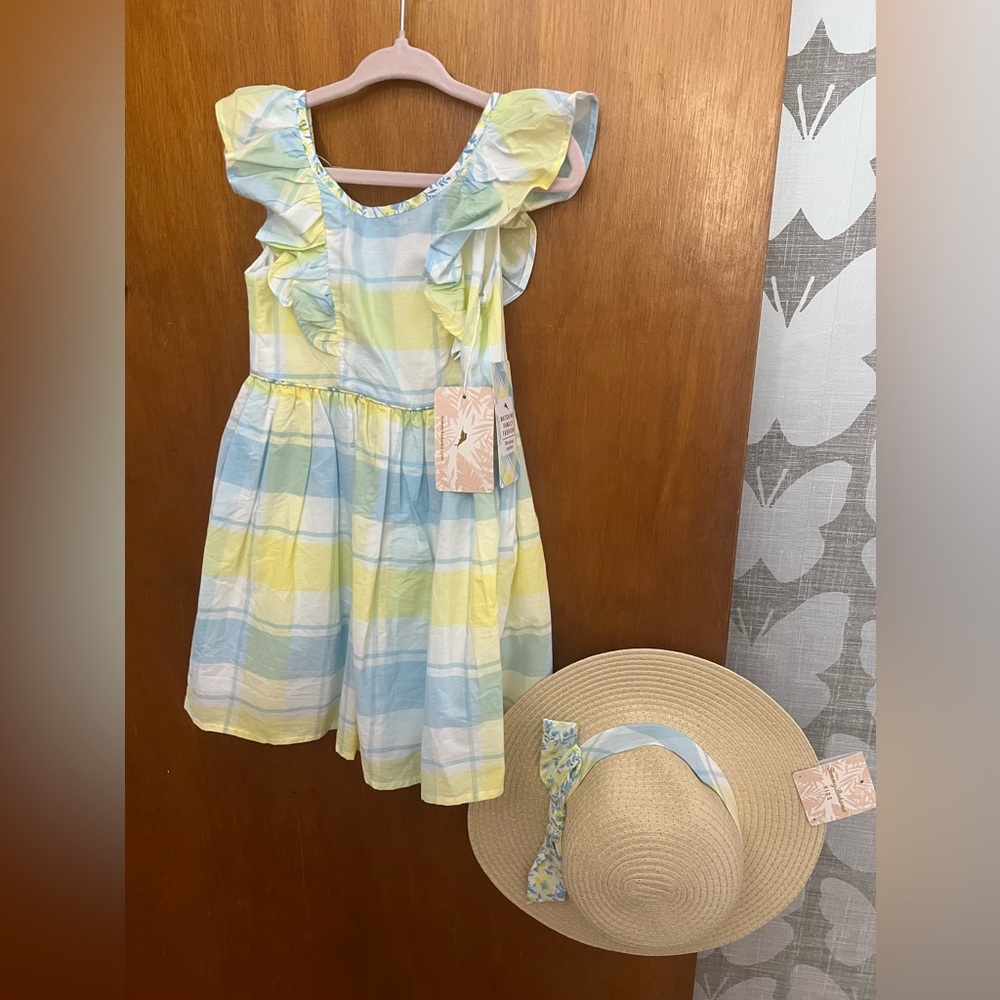 NWT Tommy Bahama toddler plaid dress with matching bonnet